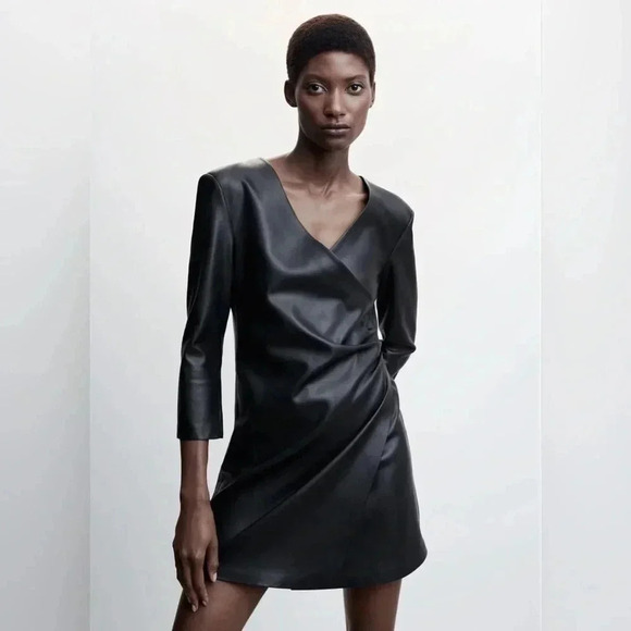 Mango Black Faux Leather Dress NWT - Picture 1 of 11
